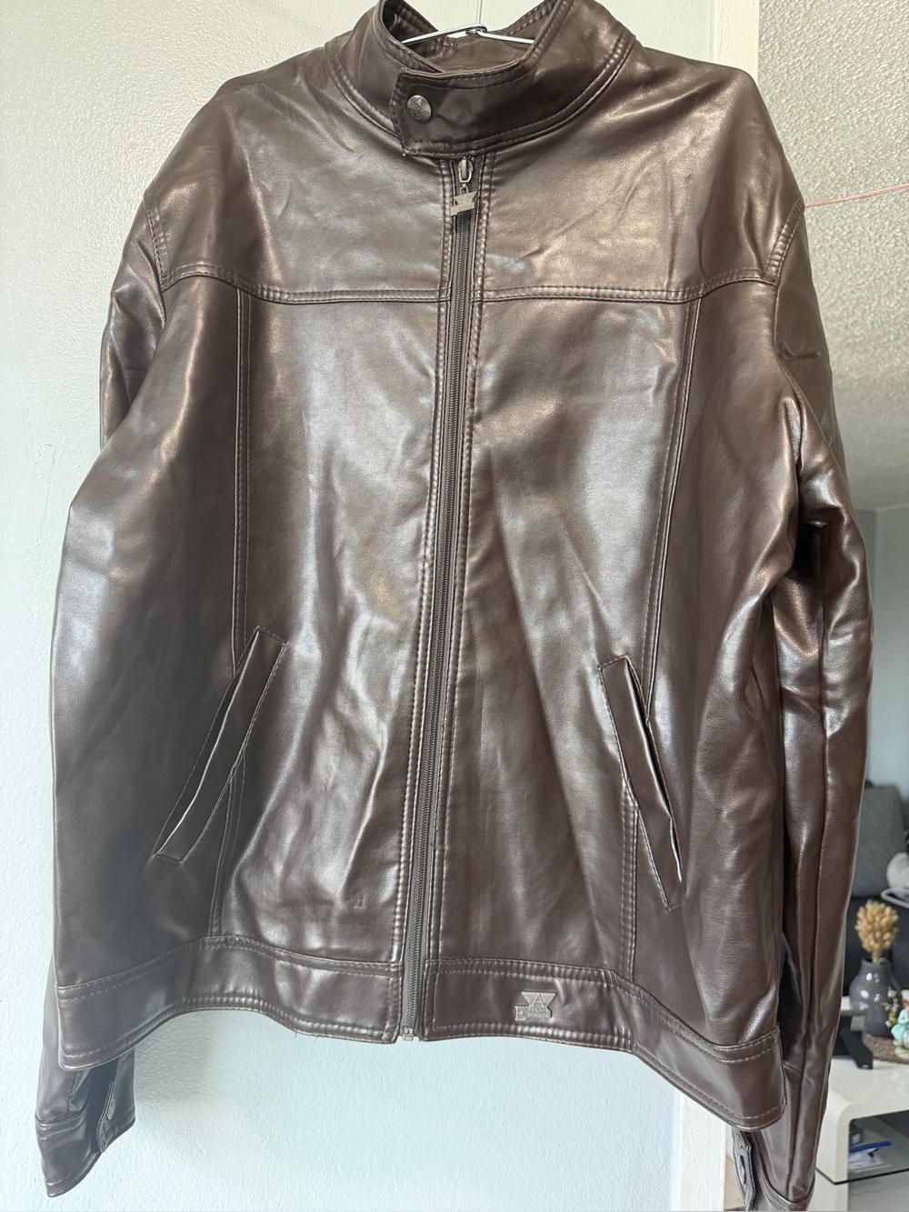 Men's Brown Leather Zip-Front Bomber Jacket
